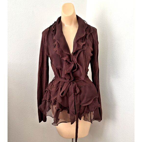 Boston Proper Womens Whimsigoth Wrap Top Size S Brown Peplum Ruffle Dark Fairy - Picture 1 of 8